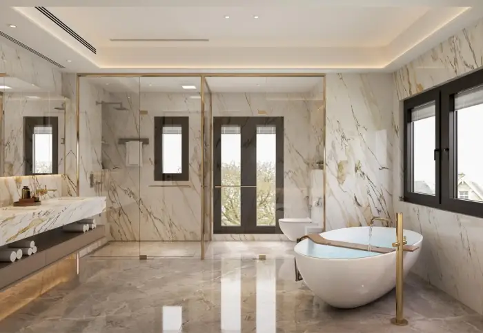 Salle de bains en marbre nettoyée par décapage près de Neuilly.